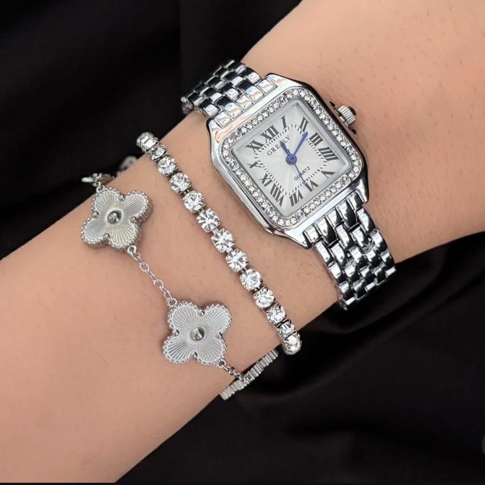 brand new Women Silver tone Stainless steel Rhinestone Bezel Square Watch - Picture 11 of 12